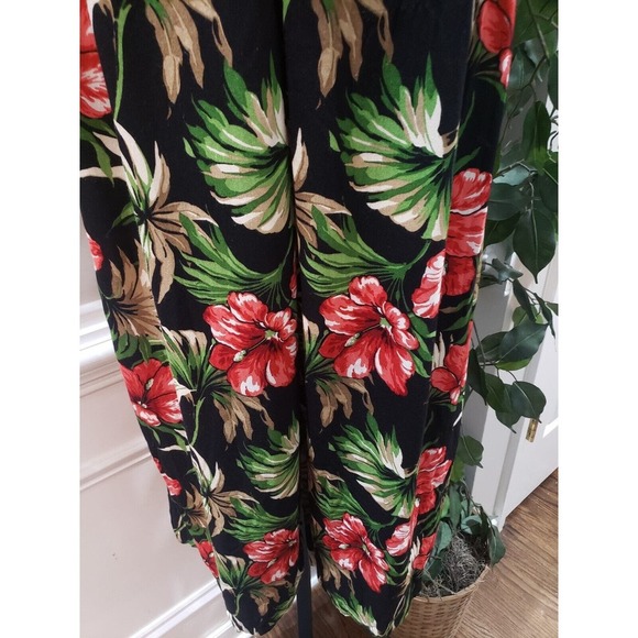 Expo Black Floral Hibiscus V-Neck Sleeveless Front Button Jumpsuit Size 10 - Picture 10 of 13